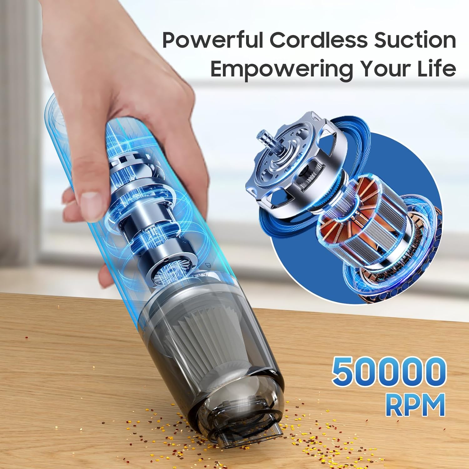 Handheld Vacuum Cordless, Car Vacuum Cleaner Portable with HEPA Filter, 2 Suction Modes, Mini Hand Held Vacuum Rechargeable for Car, Home, Pet Hair, Office, Desk, Keyboards (White)