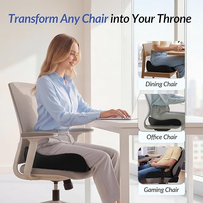 ZIKEE Thickened Seat Cushion, Ergonomic Memory Foam Hemorrhoid Pillow for Hip, Sciatica, Long Sitting Relief, 6.0" Thick Office Chair Cushion with Widened Cutout for Tailbone Pain Relief in Car, Home