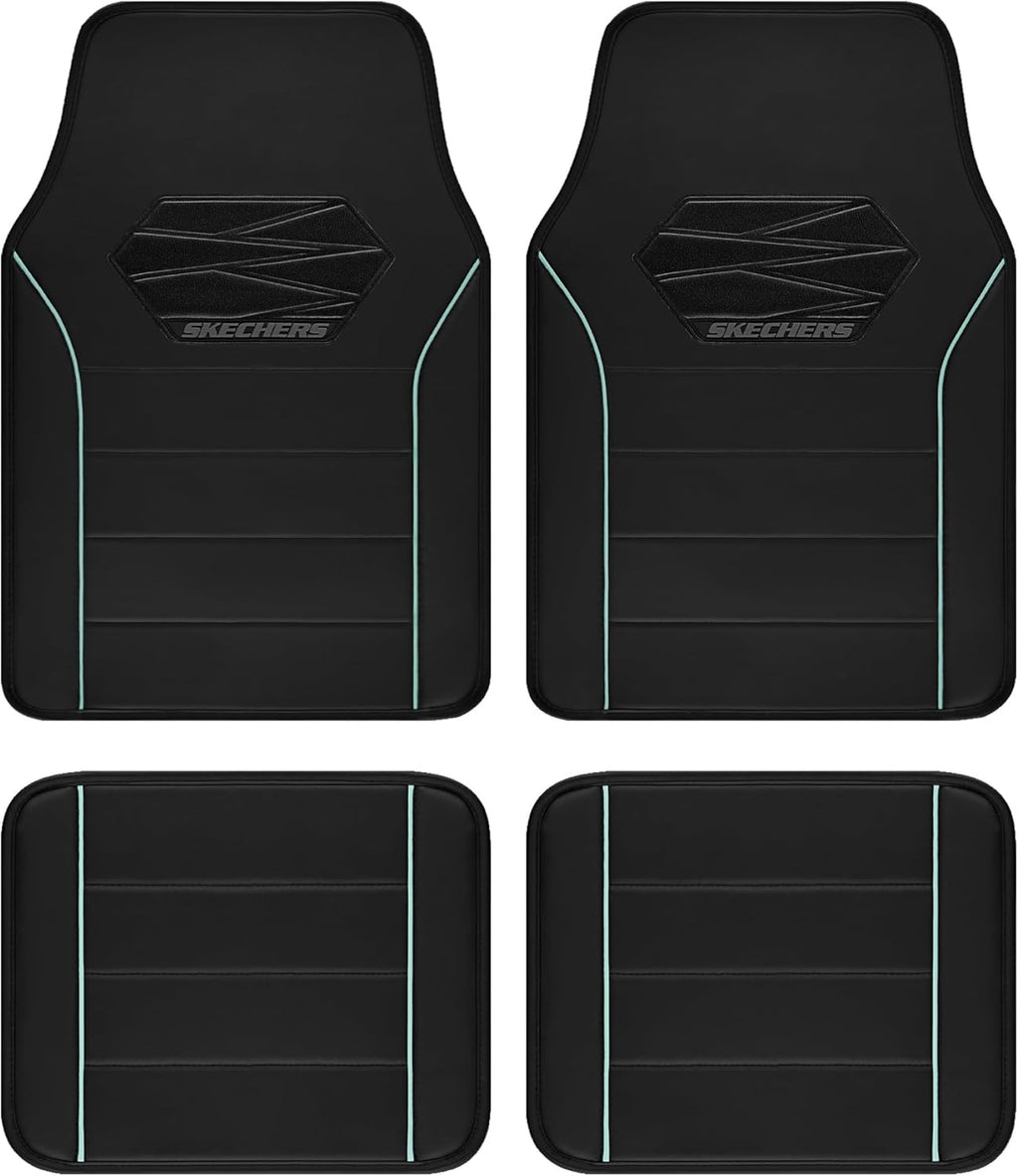 Skechers Memory Foam Car Mats,Leather Piping Car Floor Mats with Anti-Slip Pad,Universal Waterproof Fit Automotive Floor mats for Cars SUV,Vans,sedans,Trucks,car mats Full Set 4pcs Red