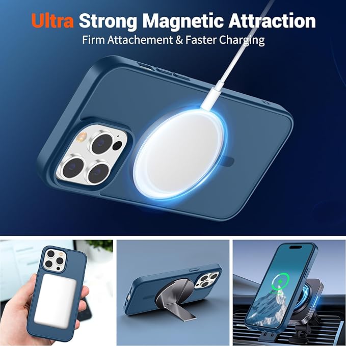 SUPFINE Magnetic for iPhone 14 Pro Max Case with Screen Protector (Compatible with MagSafe) (Military Grade Drop Protection) Translucent Matte Shockproof with Anti-Fingerprint Phone Case,Deep Blue