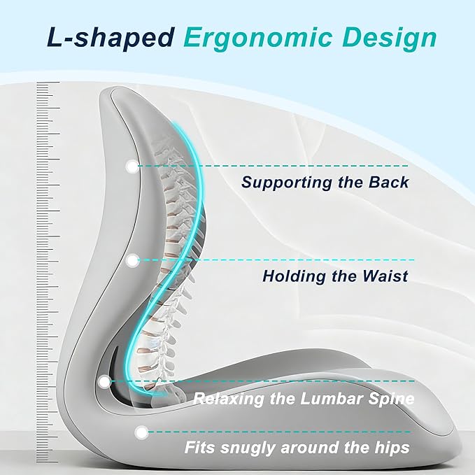 Seat Cushion for Office Chair and Car, Lumbar Support Pillow for Office Chair, Memory Foam Ergonomic Seat Cushion for Long Sitting, Back & Tailbone Pain, Sciatica - Light Gray