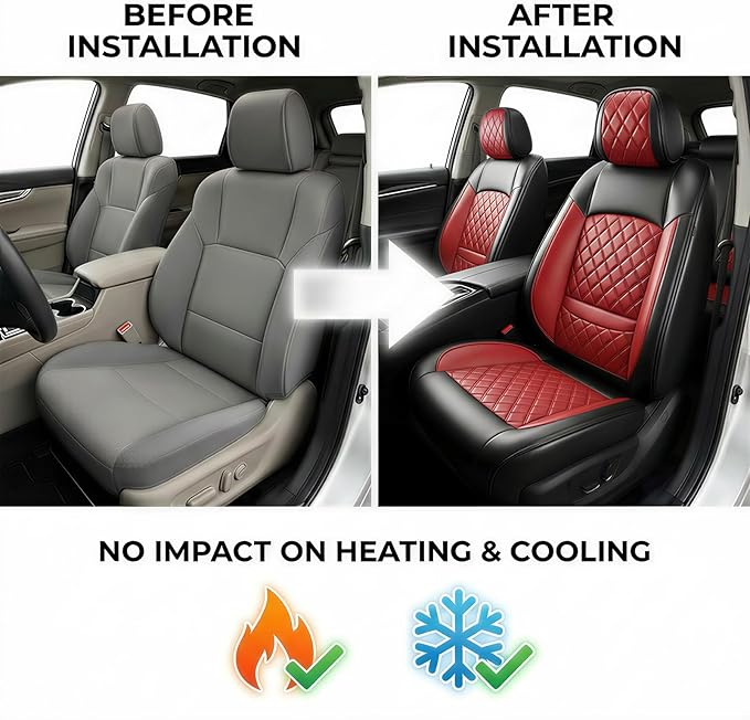 Fit Ioniq Car Seat Covers for Hyundai Ioniq 2017-2026 - Premium Leather, Waterproof, All-Weather, Airbag Compatible, Anti-Slip, Breathable, Easy Install, Seat Protectors, Full Set, Red
