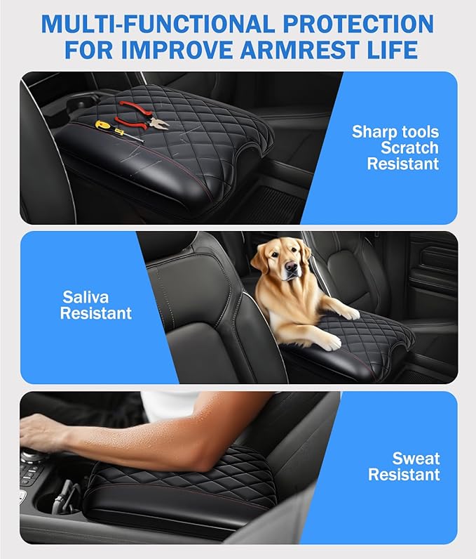 Center Console Cover for Silverado & GMC Sierra 2019-2025, Tahoe&Suburban&Yukon 2021-2025 Accessories, Leather Middle Armrest Console Cover Elbow Arm Rest Cushion for Car (Bucket Seat Console Only)