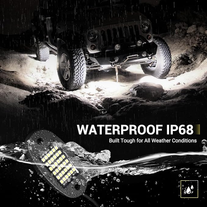Hovano 8 Pods White Rock Lights 6000K Pure White 36 LEDs SMD Chips Super Bright Neon Underglow Light IP68 Waterproof for Pickup Trucks SUV UTV ATV RZR Car Boats (White)