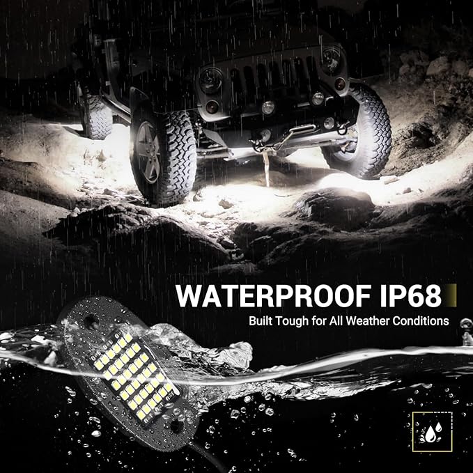 Hovano 12 Pods White Rock Lights 6000K Pure White 36 LEDs SMD Chips Super Bright Neon Underglow Light IP68 Waterproof for Pickup Trucks SUV UTV ATV RZR Car Boats (White)