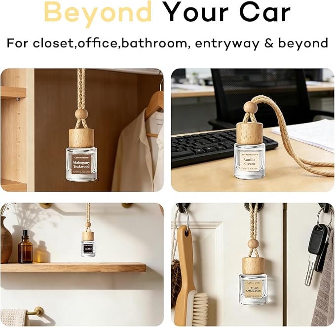 C Classy Hanging Car Air Freshener 4 Pack, Hotel Scent Essential Oil Diffuser, Long-Lasting Fragrance, Cute Glass Bottle Car Accessories for Women&Men, Made in USA