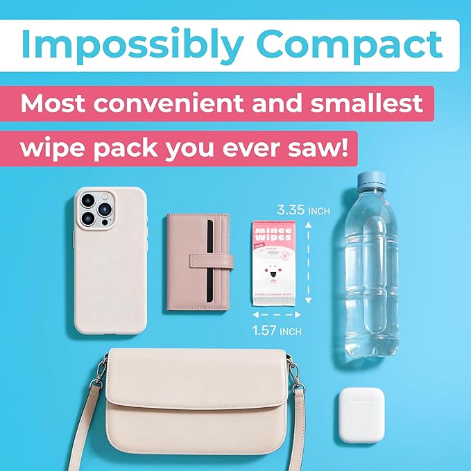 Impossibly Compact Travel Flushable Wipes - 99.5% Water and Aloe - Safe for Sensitive Skin - Travel Essentials for Adults, Kids & Babycare, Rose, 8 Pack 48 Wipes