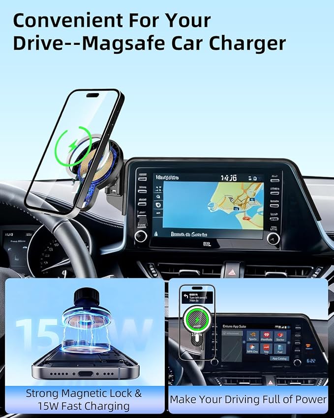 PZK Car Phone Mount for Toyota C-HR CHR 2019 2020 2021 2022 LE/XLE/Limited/Nightshade Accessories 8-inch Screen 360° Rotation Phone Cradles Magnetic 15W Fast Wireless Charger Phone Holder