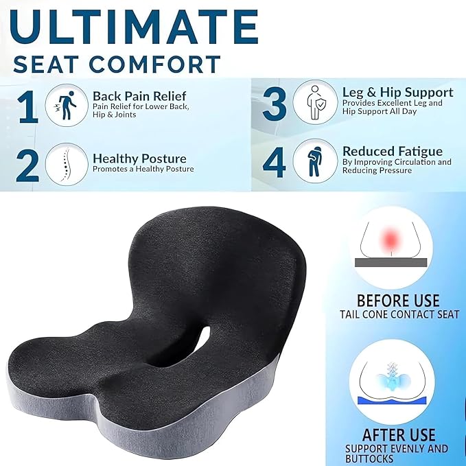 L-Shaped Memory Foam Seat Cushion with Lumbar Support-Ergonomic Car & Office Chair Cushion for Sciatica, Coccyx & Back Pain Relief Supports Hips & Back for Drivers & Long Sitting (Red Pink)