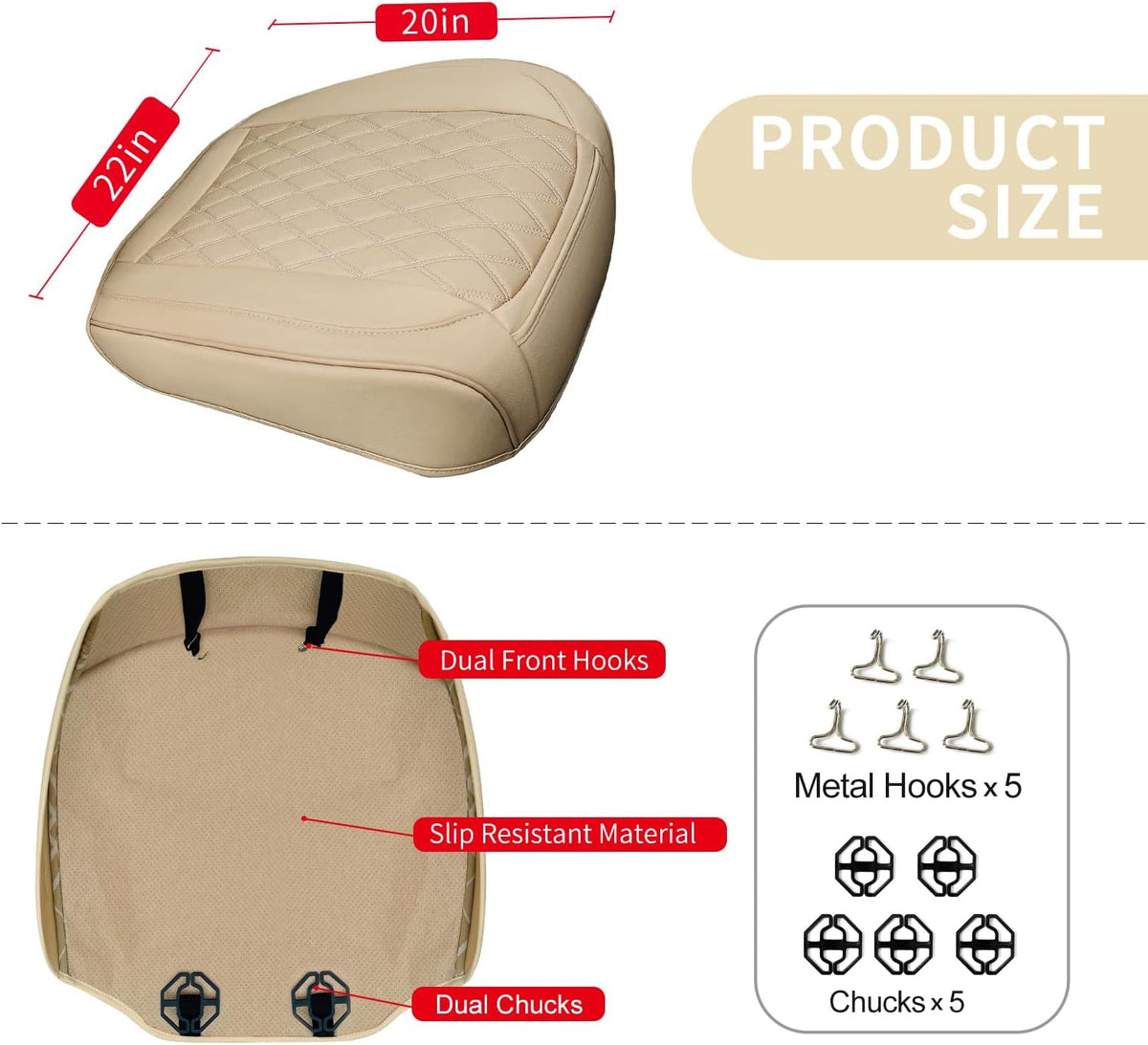 1 Pack Leather Front Car Seat Cover Bottom Car Seat, Anti-Slip and Full Wrap Driver Car Seat Protectors, Luxury Waterproof Bottom Auto Seat Cushion Pad Mat for Most Vehicles(Beige)