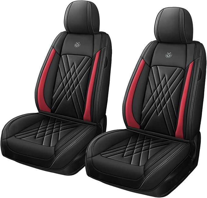 Car Seat Covers Compatible with Toyota Camry 2012-2026 Durable Waterproof Automotive Seat Covers Stretchable Fabric Material, Airbag Compatibility, Premium Nappa Leather(Black Red, 2 Pcs Front)