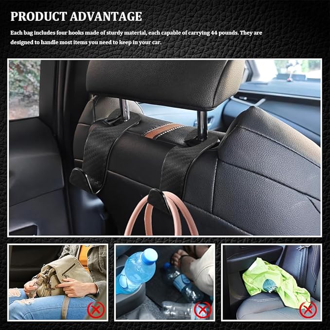 4PCS Car Seat Headrest Hook, Plastic Auto Back Seat Hanger Hooks, Multi-functional Stylish Seat Hooks, Universal Car Interior Headrest Hanger Storage Accessories for Purse Coats Handbag (Black)