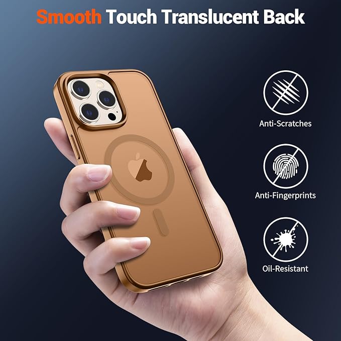 SUPFINE Magnetic for iPhone 15 Pro Max Case (Compatible with MagSafe) (Military Grade Drop Protection) Translucent Matte Shockproof Phone Cover,Brown