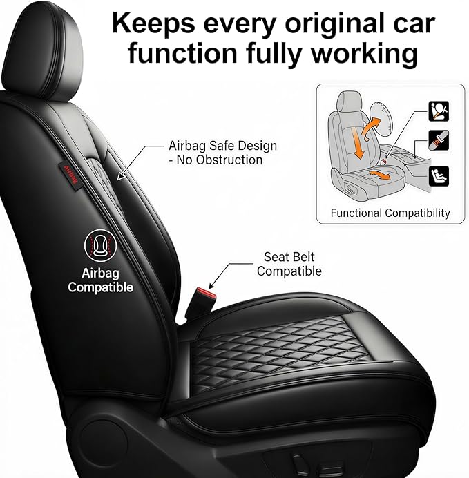 Fit RLX Car Seat Covers for Acura RLX 2013-2020 - Premium Leather, Waterproof, All-Weather, Airbag Compatible, Anti-Slip, Breathable, Easy Install, Seat Protectors, Full Set, Black