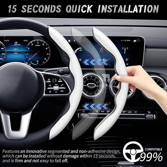 WOCOCN 3pcs Car Steering Wheel Cover,Anti-Skid Carbon Fiber Steering Wheel Protector for Men Women,Multiple Color Options,Universal for Most Car Interiors Accessories (White 3PCS)