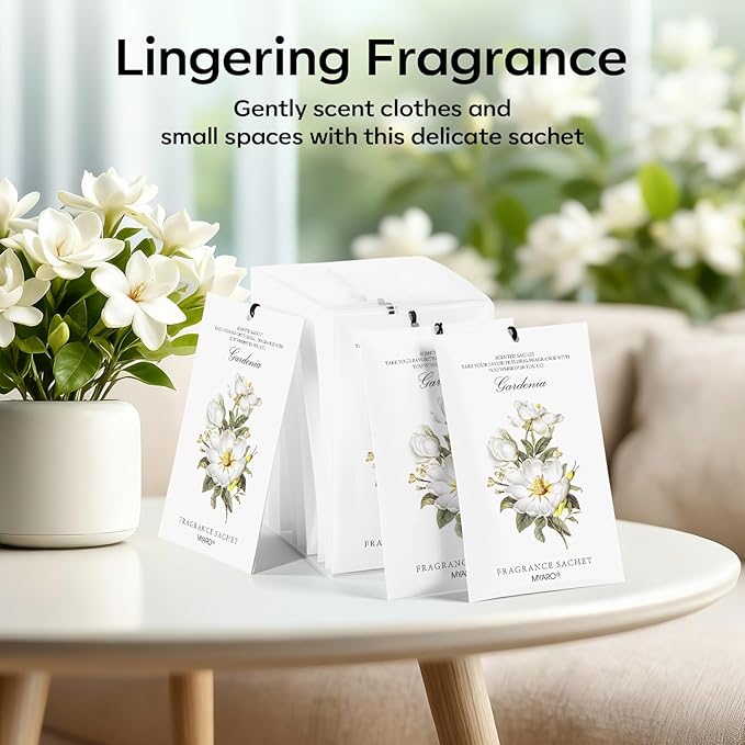 MYARO Scented Sachet House Air Freshener - 12 Pack Long Lasting Gardenia Fragrance Deodorizer for Home Closet Drawer Car