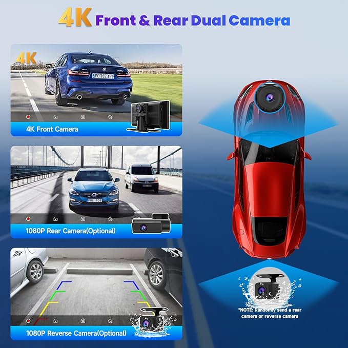 860 Portable CarPlay Screen with 4K Dash Cam Front and Rear- 9.3" Wireless Apple CarPlay ＆Android Auto Car Stereo, Bluetooth, GPS Navigation Head Unit,Car Stereo Receivers,1080p Backup Camera