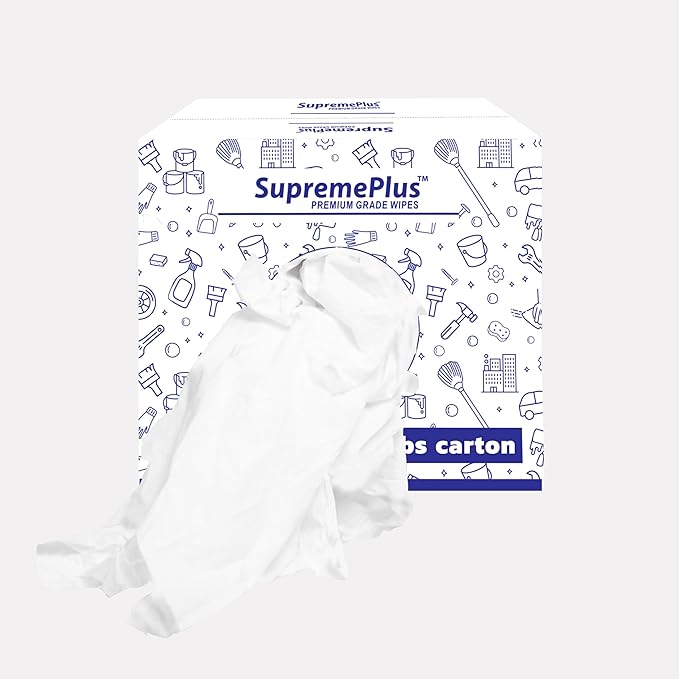 Premium New White Cotton Knit T-Shirt Rags (10 lbs. Box of Rags) - Lint-Free, Soft & Absorbent Cleaning Cloths for Auto, Paint, Garage, Staining & Polishing