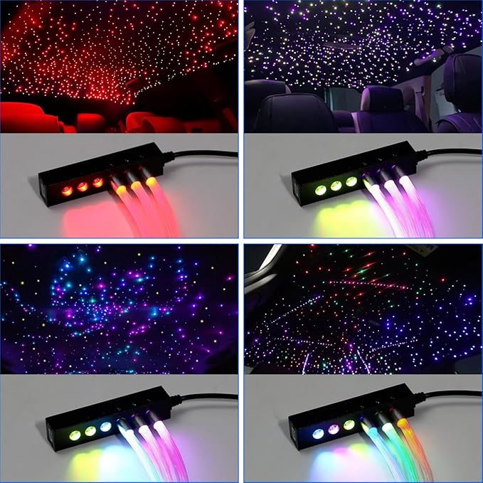 AKEPO 3.2W Mini Size 6-Hole RGB Colorful Star Chasing Fiber Optic Light Kit, 9.8ft 360pcs*0.75mm/0.03in APP Control Milti-Color Sound Activated Starlight Headliner Kit for Car Home Use