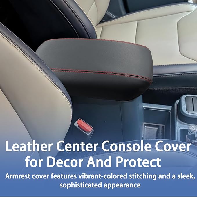 Center Console Armrest Cover Fit for Ford Maverick Accessories 2022-2025 2026 Armrest Case Arm Rest Storage Box Pad Console lid Protector Leather Seat Box Cushion (Red Stitches)