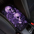 Dreaweet Purple Rose and Skull Print Center Console Cover Goth Car Accessories Middle Console Covers for SUV Sedan Non Slip Anti Scratch Arm Rest for Car Armrest Storage Box Mat
