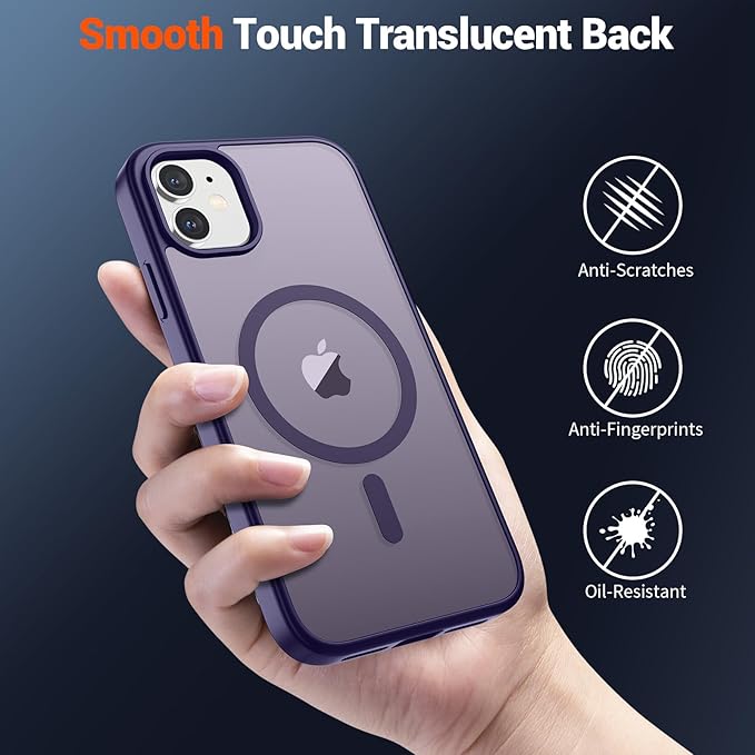 SUPFINE Magnetic for iPhone 12 Case/iPhone 12 Pro Case (Compatible with MagSafe)(Military Grade Drop Protection) Translucent Matte Shockproof Phone Cover,Dark Purple