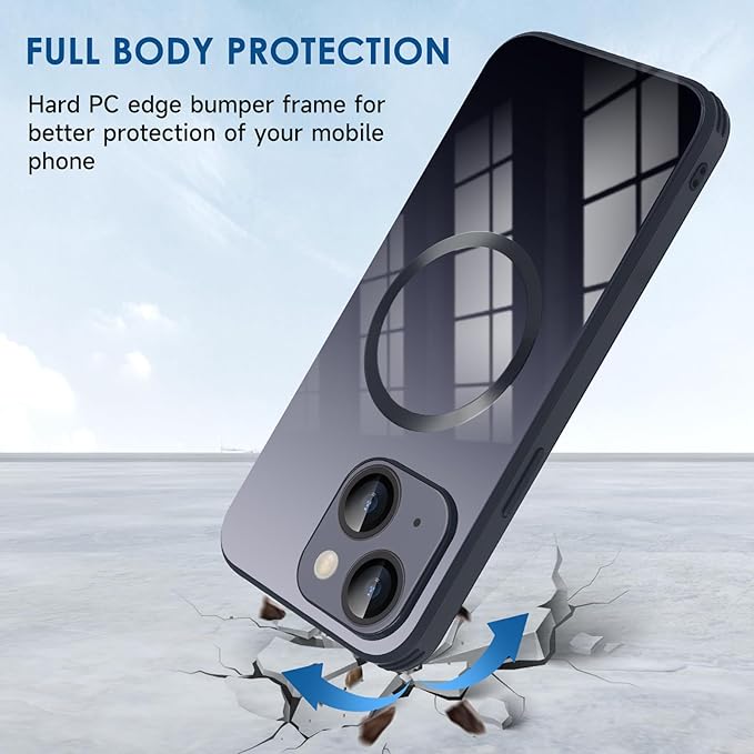 Guppy Compatible with iPhone 15 Case Magnetic, with Full Camera Lens Protector [Compatible with MagSafe] Scratch Resistant Gradient Glass Back Cover Phone Case-Black