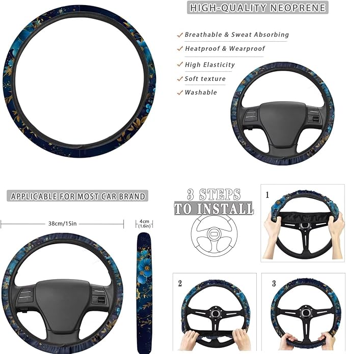 FKELYI Floral Butterfly Car Interior Set - 10 Pack Cushions, Headrests, Gear Shifter, Handbrake & Steering Wheel Covers with Cup Coasters