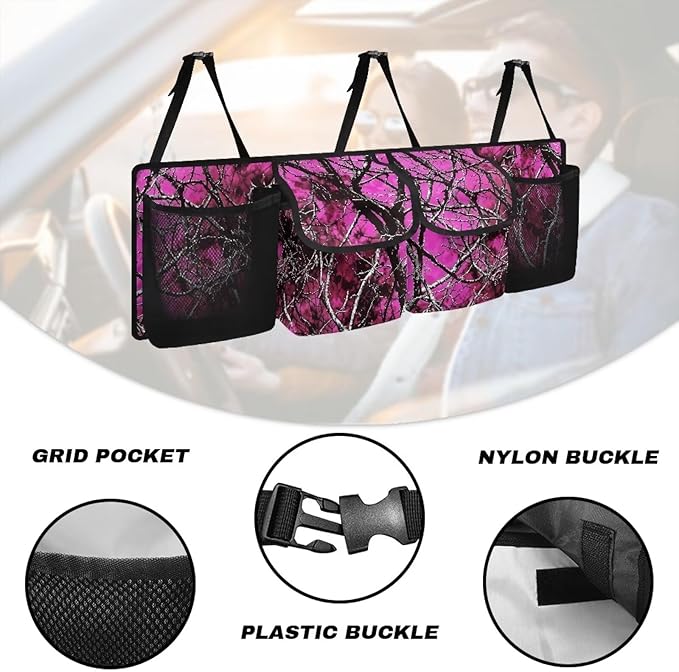 Camo Hunting Large Capacity Car Trunk Organizer, Waterproof Oxford Backseat Hanging Storage Bag with 4 Pockets, Foldable Car Organization for Car Tools, Car Accessory for SUV Truck