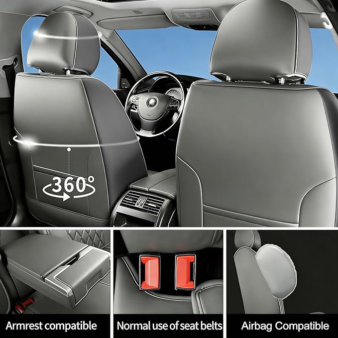 Fit TLX Car Seat Covers for Acura TLX 2014-2026 - Premium Leather, Waterproof, All-Weather, Airbag Compatible, Breathable, Easy Install, Seat Protectors, Only 2 Front seat Covers, Gray