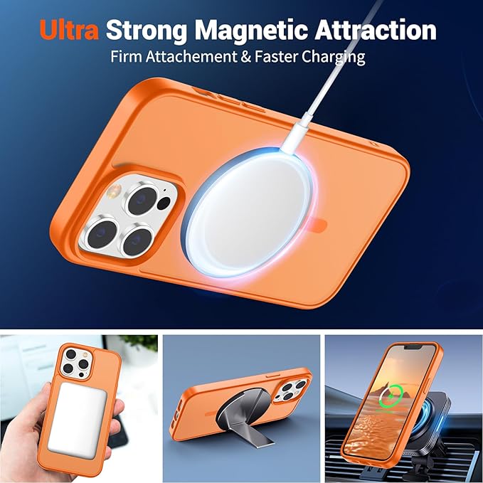 SUPFINE Magnetic for iPhone 13 Pro Max Case with Screen Protector (Compatible with MagSafe) (Military Grade Drop Protection) Translucent Matte Shockproof Phone Cover,Starry Orange