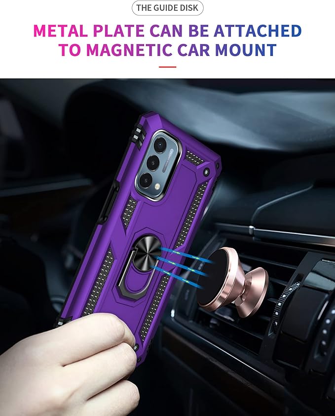 for OnePlus Nord N200 5G Case,with Screen Protector,[Military Grade] 16ft. Drop Tested Cover with Magnetic Kickstand Car Mount Protective Case for OnePlus Nord N200 5G, Purple
