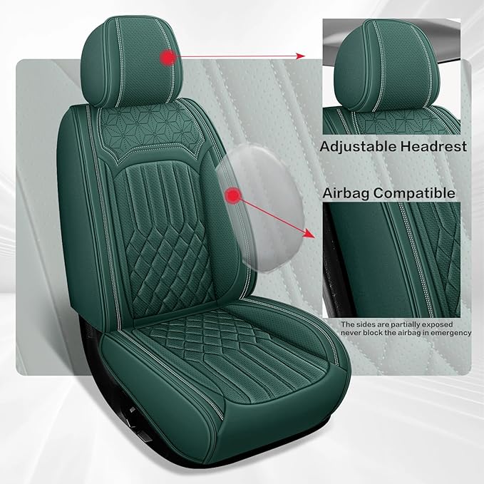 Car Seat Covers for Genesis GV70 2022-2025 2026, Full Set Premium Nappa Leather Waterproof Breathable Anti-Slip Airbag Compatible Car Seats Protector, Soft Car Interior Seats Cover (Green)