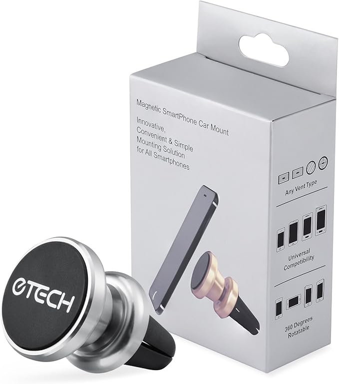eTECH Magnetic Phone Car Mount Holder, Magnetic Mount Universal Air Vent (Silver)