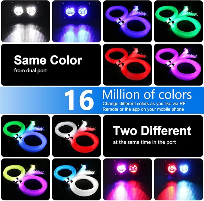 AZIMOM Dual Color 20w Twinkle Fiber Optic Starlight Headliner Kits 600pcs 0.03in 9.8ft, RGB Meteor Shooting Star, Sound Activated Remote APP Control Home Car Ceiling Décor