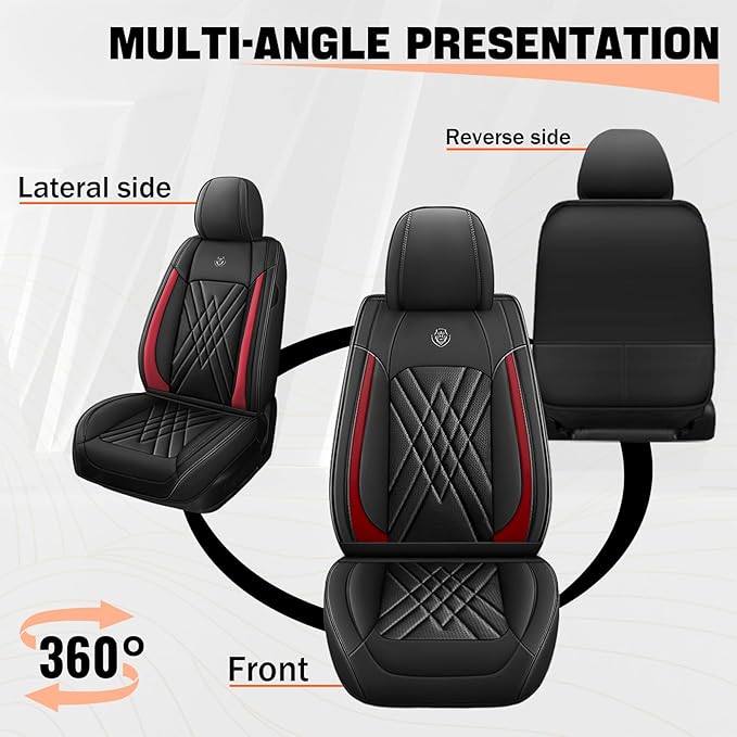 Car Seat Covers Compatible with Toyota Camry 2012-2026 Durable Waterproof Automotive Seat Covers Stretchable Fabric Material, Airbag Compatibility, Premium Nappa Leather(Black Red, Full Set)