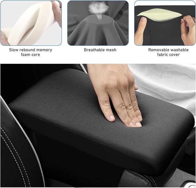 Car Center Console Pad, 12.2''×8.1''×1.8'' Memory Foam Auto Armrest Support Cushion, Vehicle Arm Rest Seat Box Cover Protector, Universal Interior Decor Car Accessories