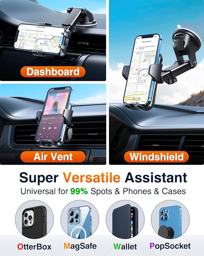VANMASS【85+LBS Strongest Suction & Military-Grade Ultimate Car Phone Mount【Patent & Safety Certs】 Cell Holder Truck for Dash Windshield Vent for iPhone 17 Pro Max Automobile Accessory Kits,Ink Black