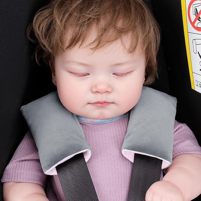 COOLBEBE Car Seat Straps Shoulder Pads for Baby Kids, Super Soft Seat Belt Covers for All Car Seats/Pushchair/Stroller/High Chair (Grey/Pink)