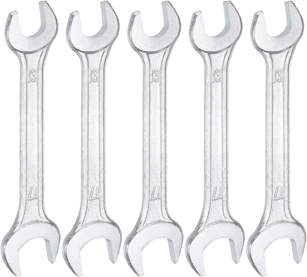 HARFINGTON 5pcs Double Open End Wrench 13mm x 17mm Metric 15 Degree Offset Angle Small Flat Head Wrench Galvanizing Open Ended Spanner for Automotive Repair Furniture Assembly