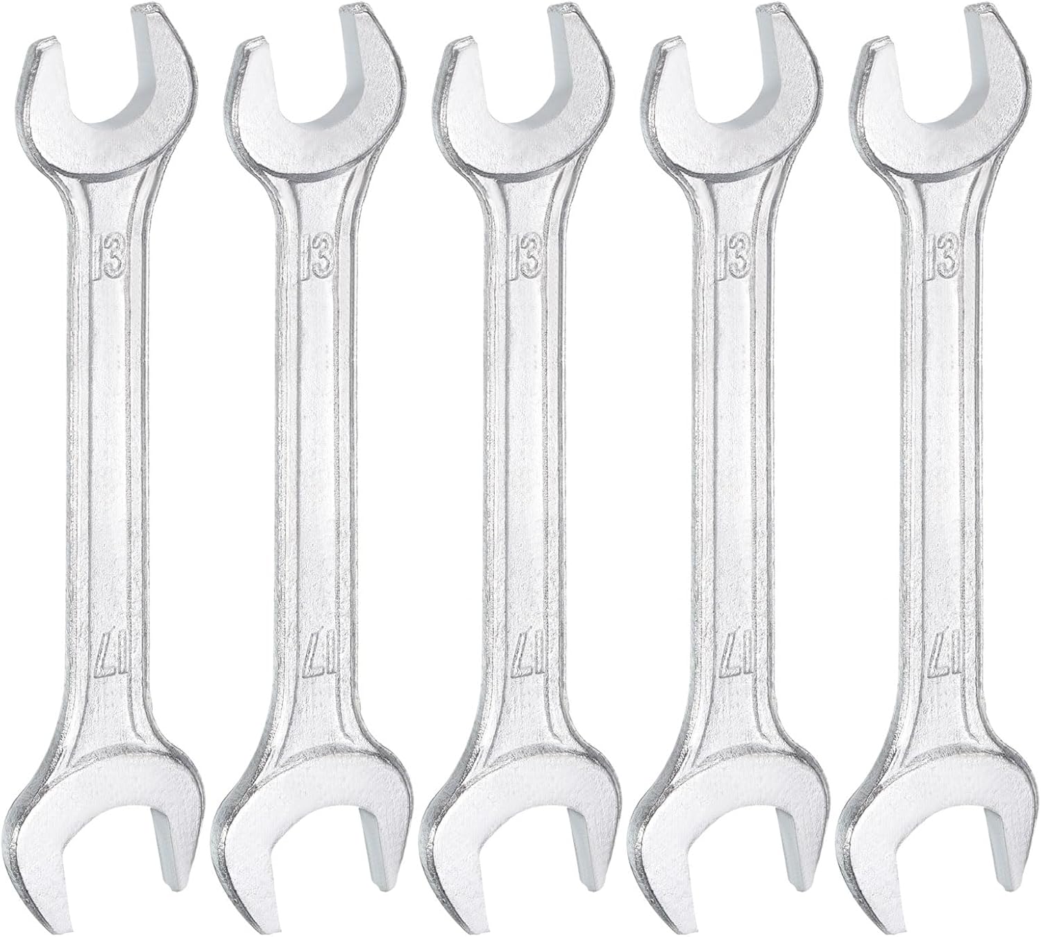 HARFINGTON 5pcs Double Open End Wrench 13mm x 17mm Metric 15 Degree Offset Angle Small Flat Head Wrench Galvanizing Open Ended Spanner for Automotive Repair Furniture Assembly