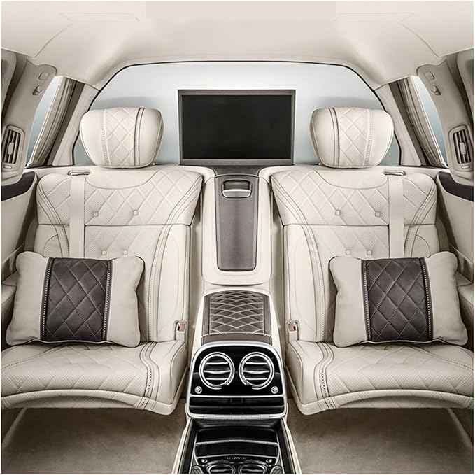 Car Pillow, Car Headrest Lumbar Pillow Seat Rest Cushion Compatible For Mercedes Benz Maybach S-Class Rest Support Pillows Accessories(Beige brown)