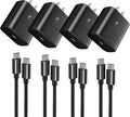 45W Fast Charger, USB C Port Adapter, Wall-Mounted Cube Charging Block.Type-c Mobile Phone Charger with C to C Cable is Suitable for Samsung S25/S24/S23/S22/S21, Galaxy, and More. (Black, 4-pack-45w)