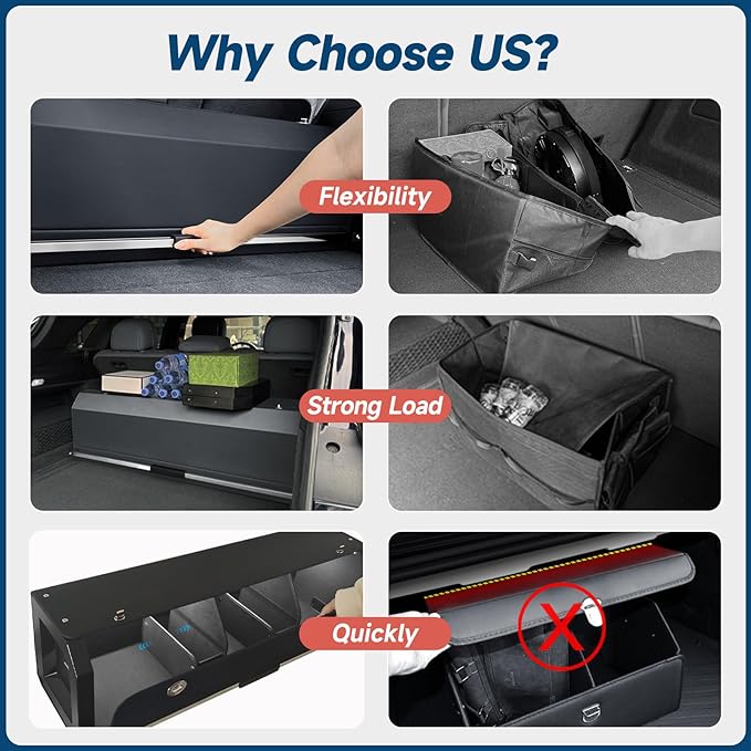 Trunk Organizer SUV with LED Light, Waterproof Leather Car Trunk Storage Organizer with Lights, Large Capacity Sturdy Car Storage Box Powered by 4 AA Batteries (Batteries Not Included)