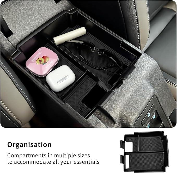 Zxiaochun Center Console Tray Compatible with 2025 2026 Ford Bronco 4-Door Accessories, Full Size Console Armrest Box Organizer, ABS Plastic Black (NOT for Manual & 2-Door & Sport Model)