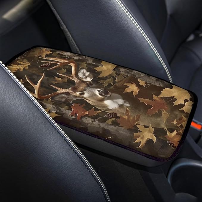 Dreaweet Deer Hunting Camouflage Arm Rest Cover for Car Universal Fit Center Console Cover Anti-Scratch Universal Armrest Cover for SUV Sedan