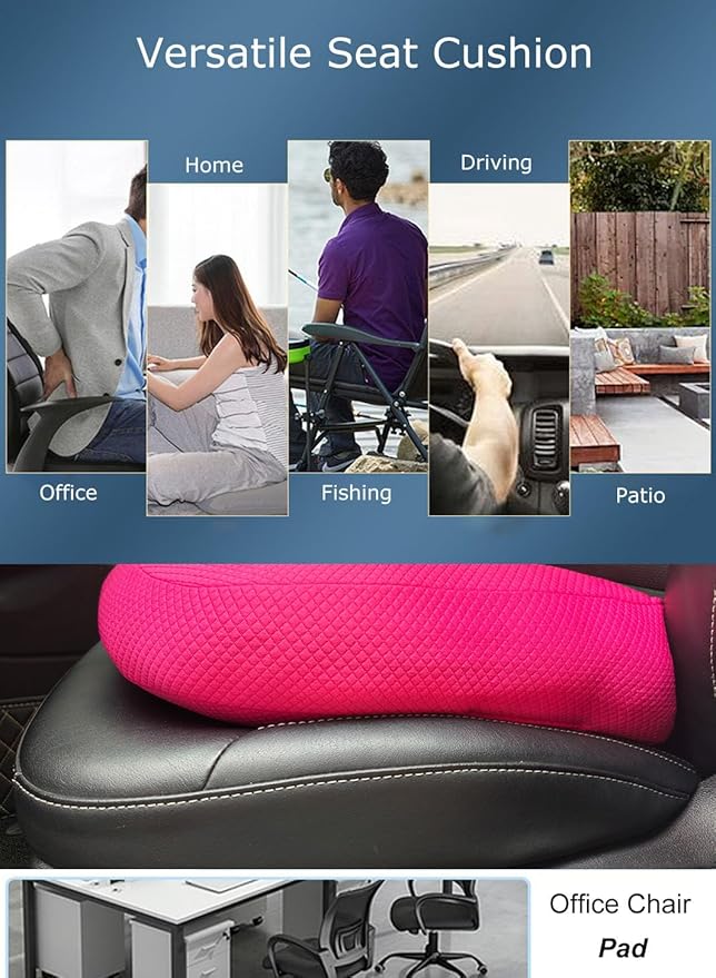 Adult Booster Seat Cushion for Car Height Increase Thick Pad for Office Chair Rocking Chair Floor Pillow Back Pain Coccyx Pain Relief, Carry Handle-Hot Pink