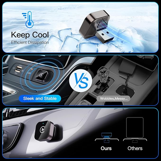 (2026 Upgraded) Wireless CarPlay Adapter for Apple iPhone＆Android, Small Size,Plug and Play,Fast and Stable Connection Wireless Adapter for CarPlay＆Android-No Latency to Screen(Blue)