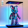 Clear Acrylic Display Case with Light for bearbrick, Multiple Color Lights Dustproof Protection Display Box for Collectibles Action Figures（9.8×8×15.7inch）
