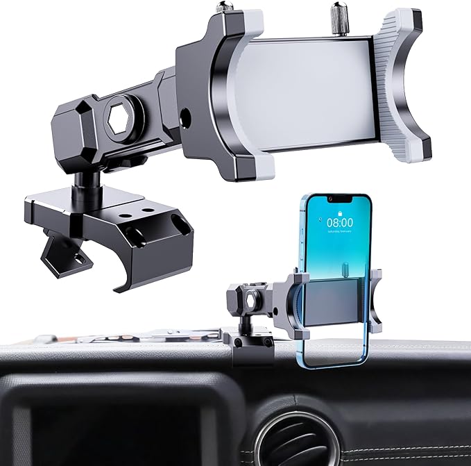 DIAMOOKY Upgraded Metal Phone Mount for Jeep Wrangler JL JLU 2018-2023 and Gladiator JT 2020 2021 2022 2023 Phone Holder Dash Mount System Kit Dashboard Accessories Passenger Side (Not for 4xe)